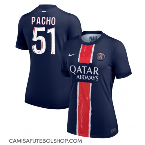 Camisa de time de futebol Paris Saint-Germain Willian Pacho #51 Replicas 1º Equipamento Feminina 2024-25 Manga Curta